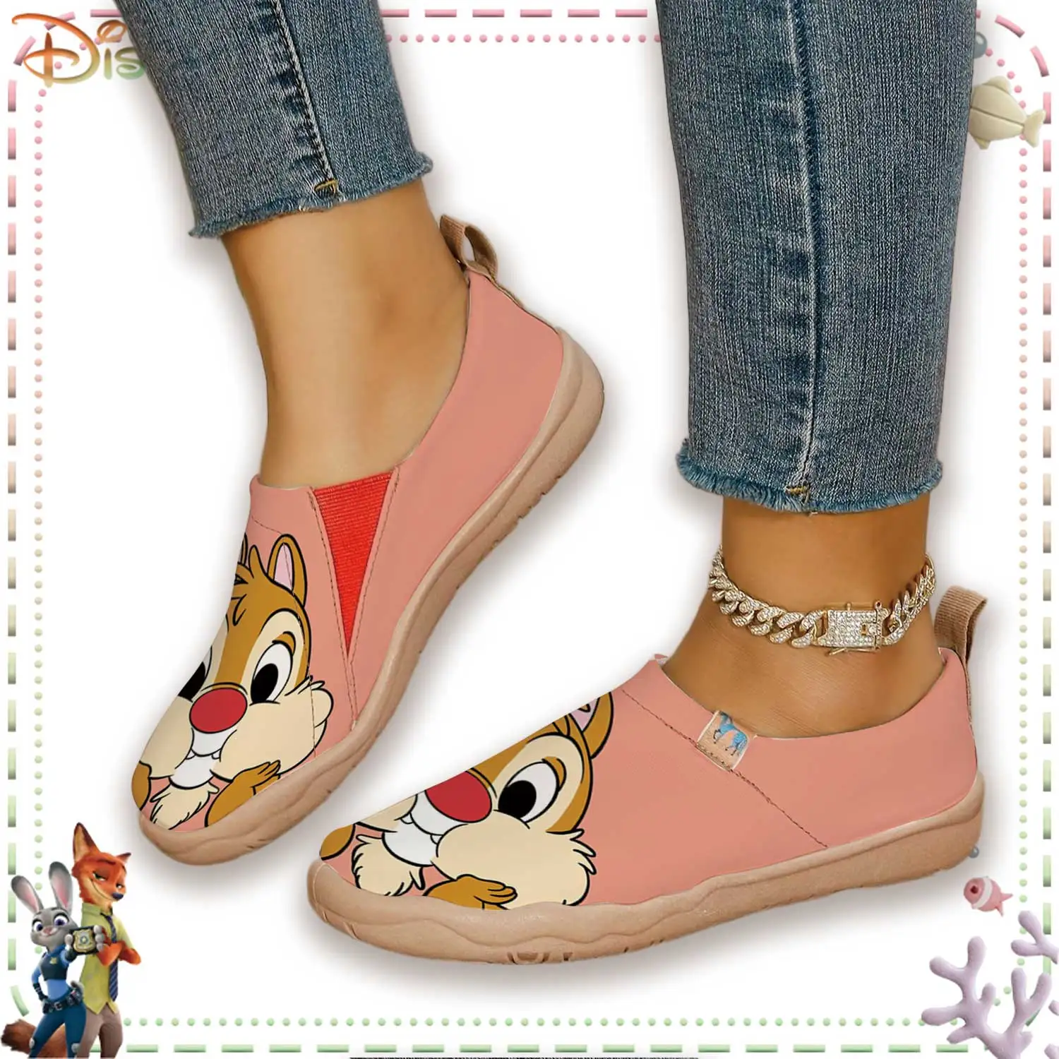Disney Chip 'n' Dale Print Women's Slip-On Casual Shoes, Cute Cartoon Sneakers