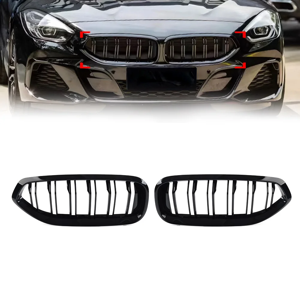 

2 Pcs Glossy Black Car Double Line Front Bumper Center Kidney Grille Grill For BMW Z4 G29 20I 30I M40I 2019 2020 2021 2023