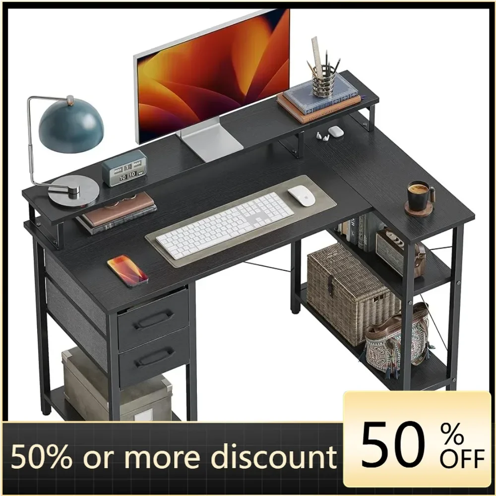 

Computer Desk With Monitor Stand & Shelves 47 Inch Corner Home Office Desk Writing Table With Storage Drawer Blck Furniture