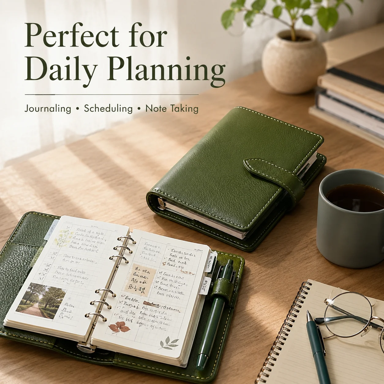 M5 Olive Green Loose Leaf Notebook Planner Diary Journal Schedule Pocket Thick Portable Stationery Organizer Gift