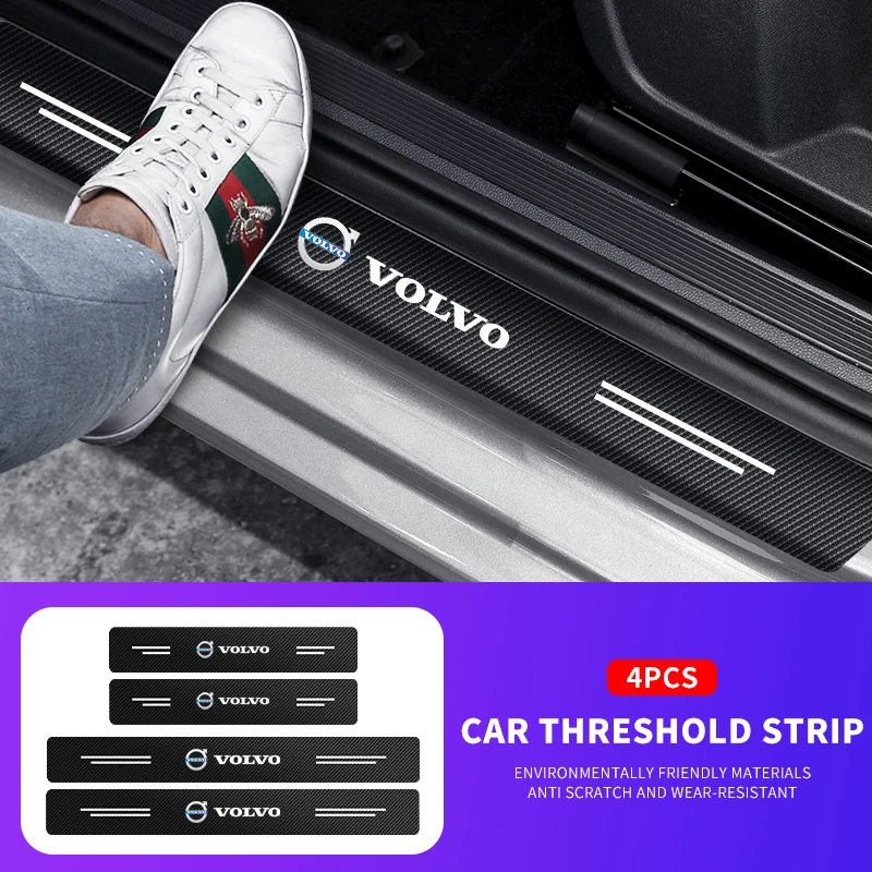 

4Pcs/set Carbon Fiber Car Door Sill Threshold Protector Logo Stickers for Volvo V50 S60L XC60 S40 XC90 V60 S80 V90 V70 V6 T6