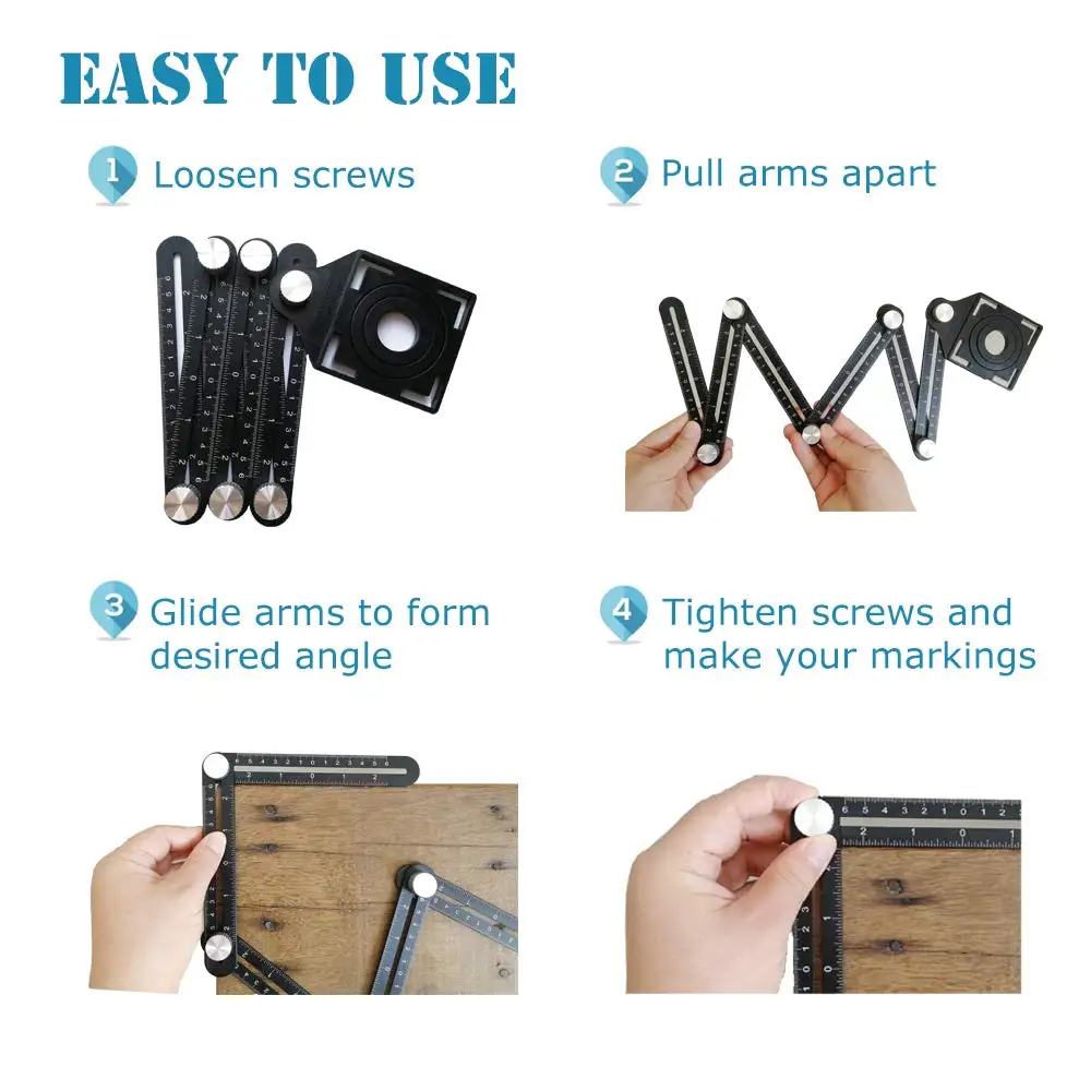 6 Regla multiángulo plegable, herramientas de medición de Material de aluminio ajustables, localizador de apertura de azulejos de cerámica, localizador de agujeros para azulejos