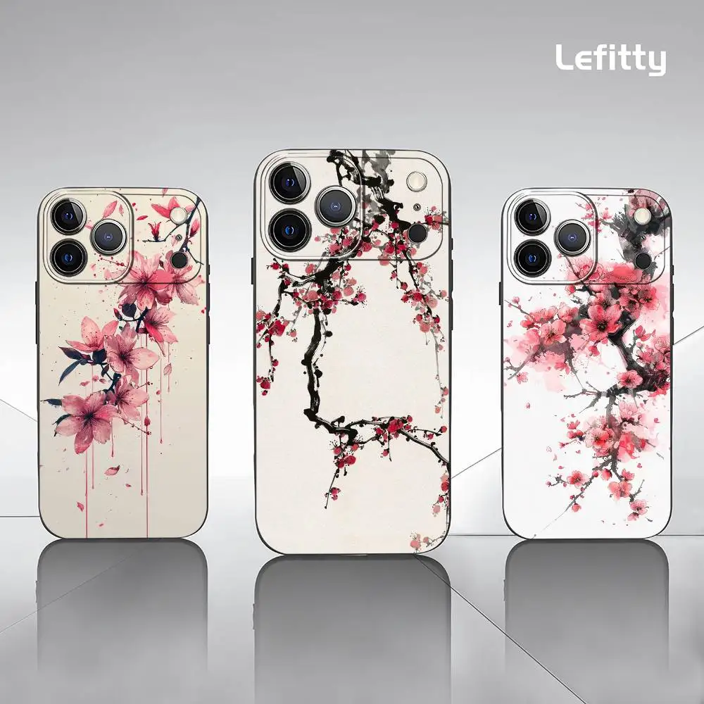 

Classic Cherry Blossom Tree Phone Case For iPhone 17 16 15 14 13 12 11 Pro Max Plus Mini Black Frosted Soft Shell Funda