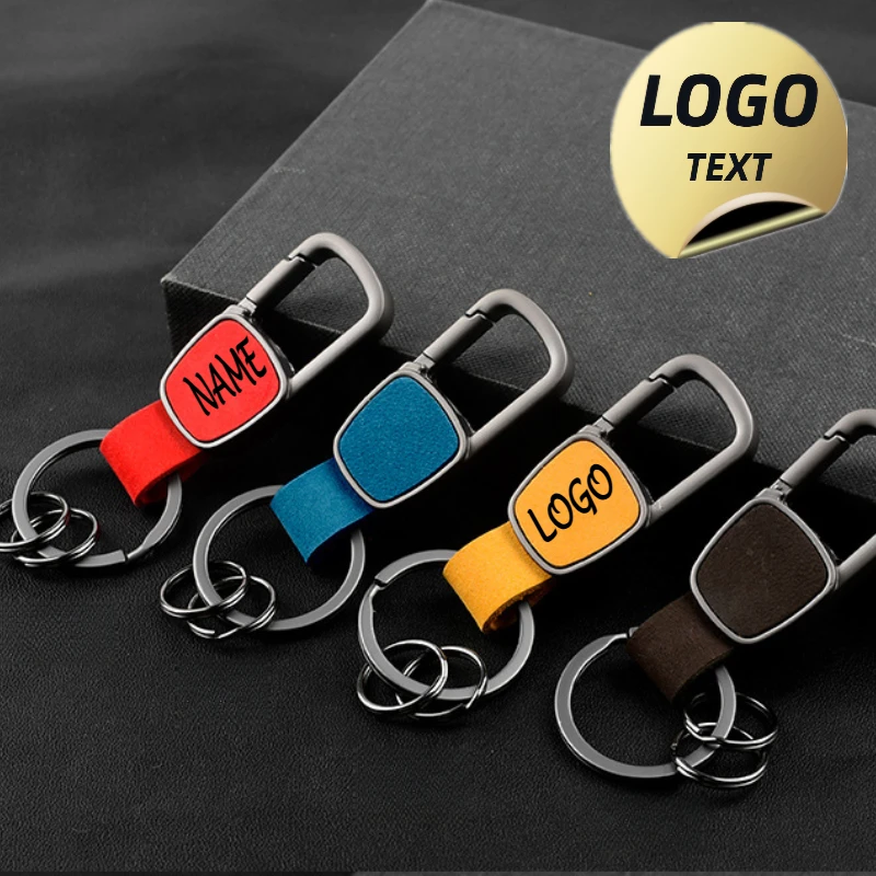 

Laser Custom LOGO Vintage Keychain Blank Leather Frosted Cowhide Metal Car Key Chain Personalize Ring for Men and Women Keyring