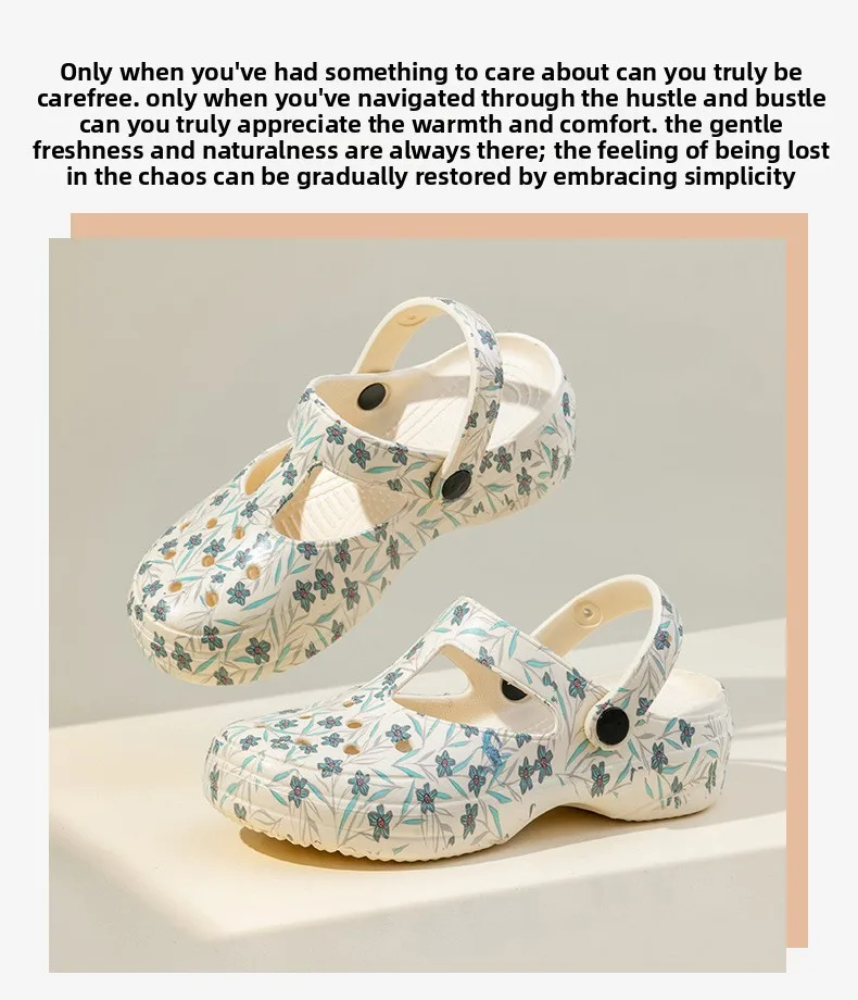 Neue Sommer-Damen-Clogs mit Aufdruck, Geschlossener Zehenbereich, Dicker Rutschfester Sohle, für Outdoor, Strand und Garten – Detail 3