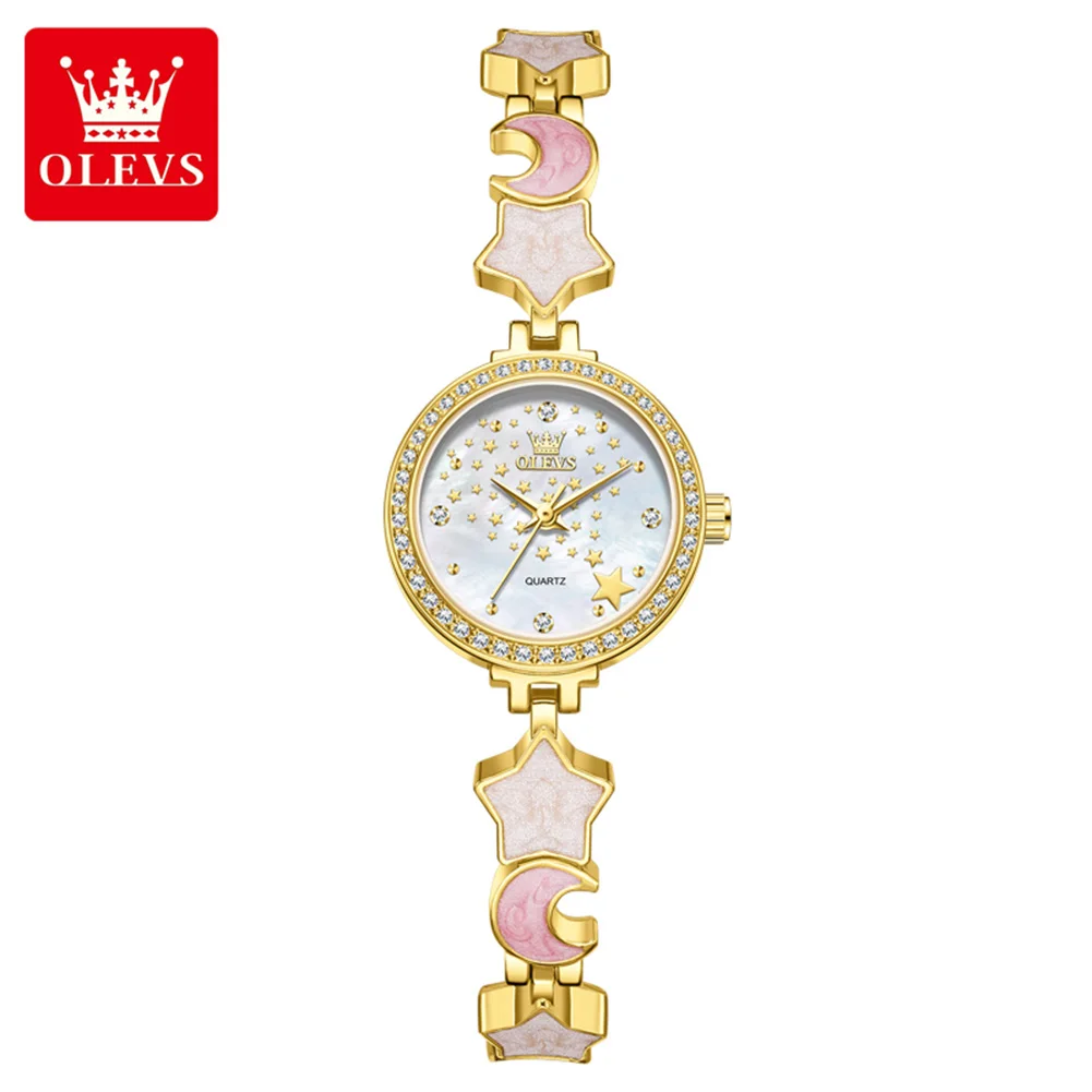 

OLEVS брендовые роскошные женские кварцевые деловые часы, женские водонепроницаемые стальные звезды, браслет с луной, наручные часы, женские Relogio Feminin