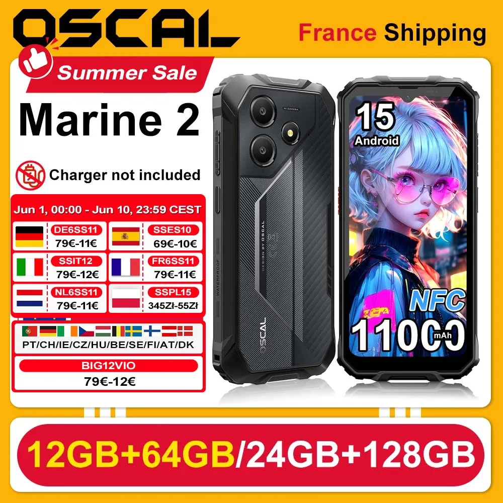 Teléfono Inteligente Resistente OSCAL Marine 2, 11000mAh [4GB+64GB] [8GB+128GB], Pantalla de 6.56 Pulgadas, 8MP+16MP… — oferta en AliExpress