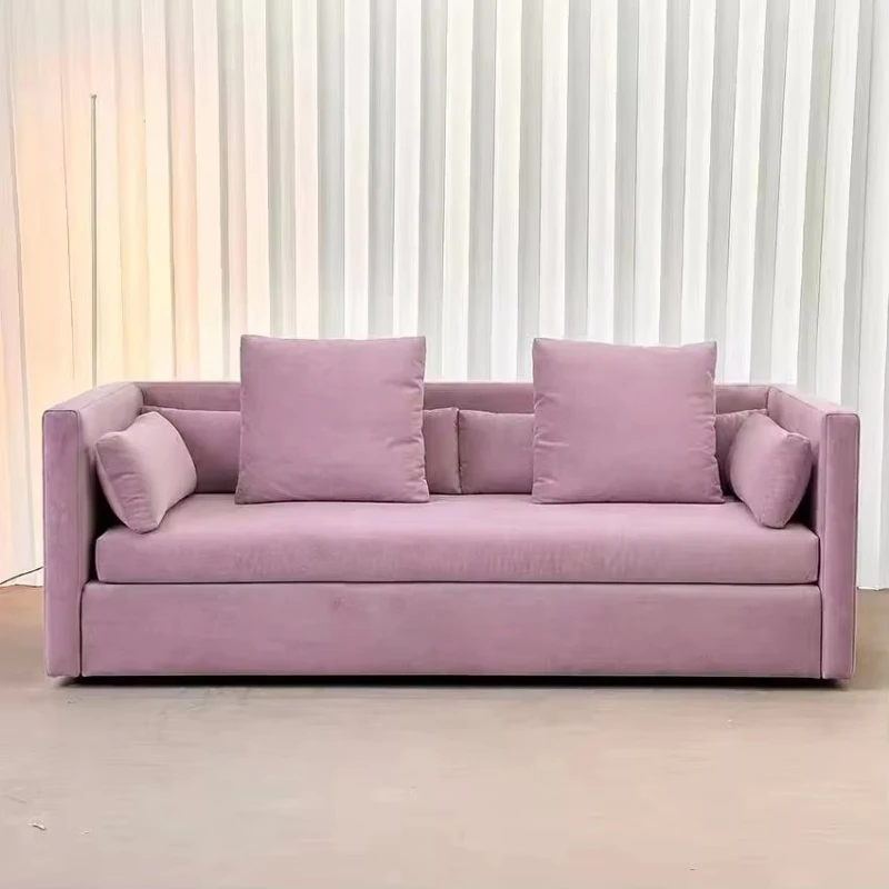 Modern minimalist cream-colored living room office three-seater linear modular sofa