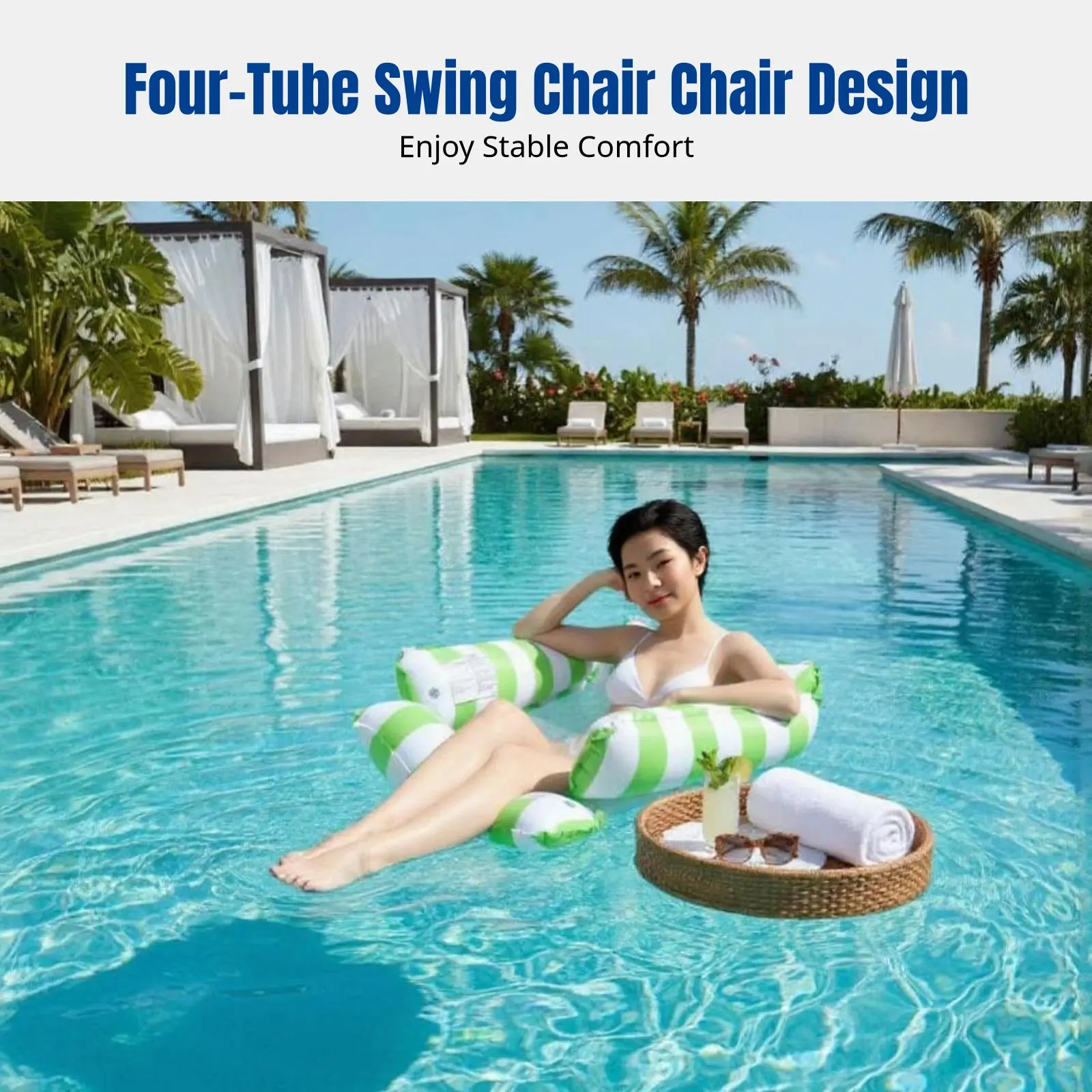

Надувной шезлонг с 4 трубками и полосками, складное водное кресло для летнего отдыха