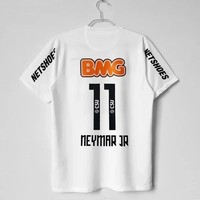 Men's breathable round neck T-shirt Brazil La Liga Santos home Neymar 11 print retro football shirt for outdoor wear
