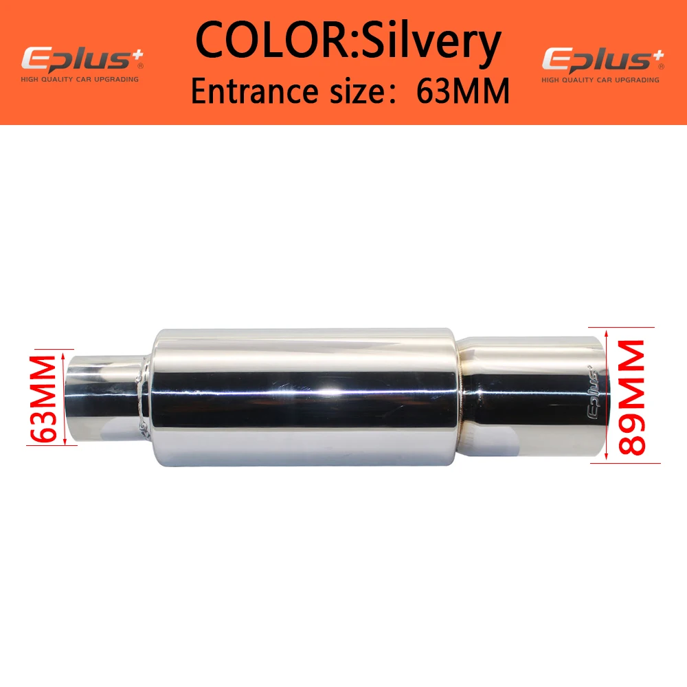 EPLUS Auto & Motor Uitlaatpijp Demper Eindpijp Universeel Hoge Kwaliteit RVS 51 57 63MM Uitlaat Einduitlaat 89MM