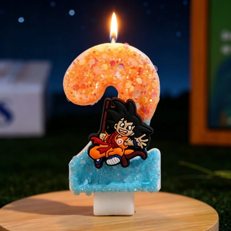 0-9 Dragon Ball Zahlenkerzen Glitzer-Konfetti Geburtstagstorten-Deko Party-Dekoration Goku-Thema Geschenk für Fans
