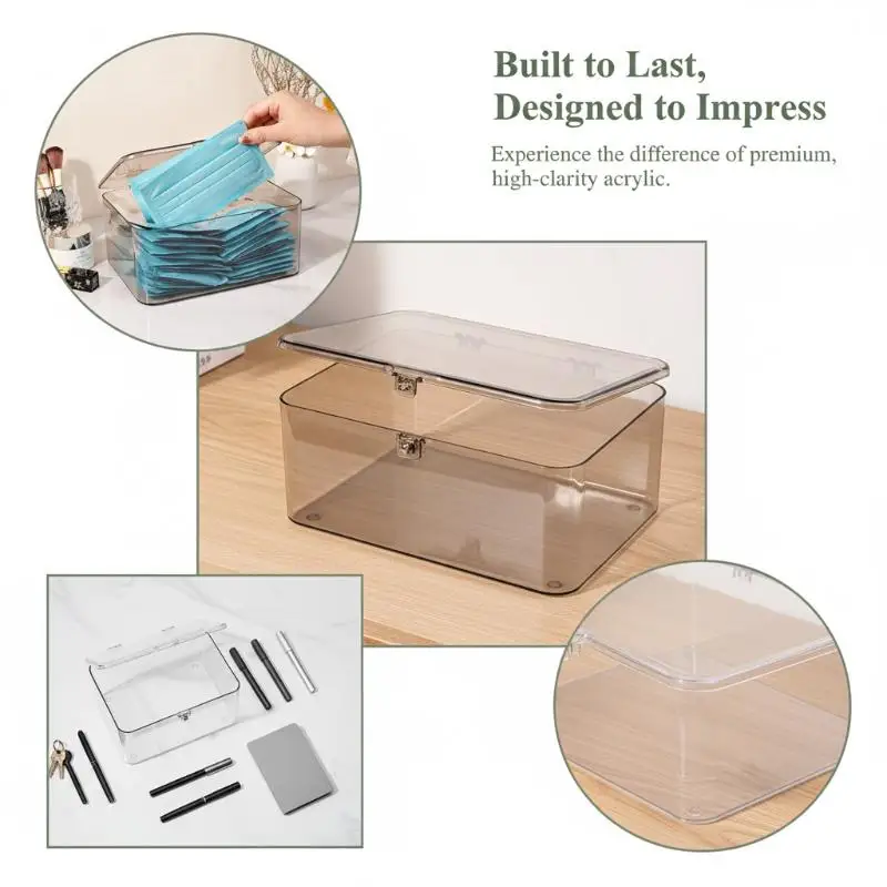 Clear Plastic Storage Box Multi-Purpose Desktop Organizer For Home Office Makeup Jewelry Bathroom
