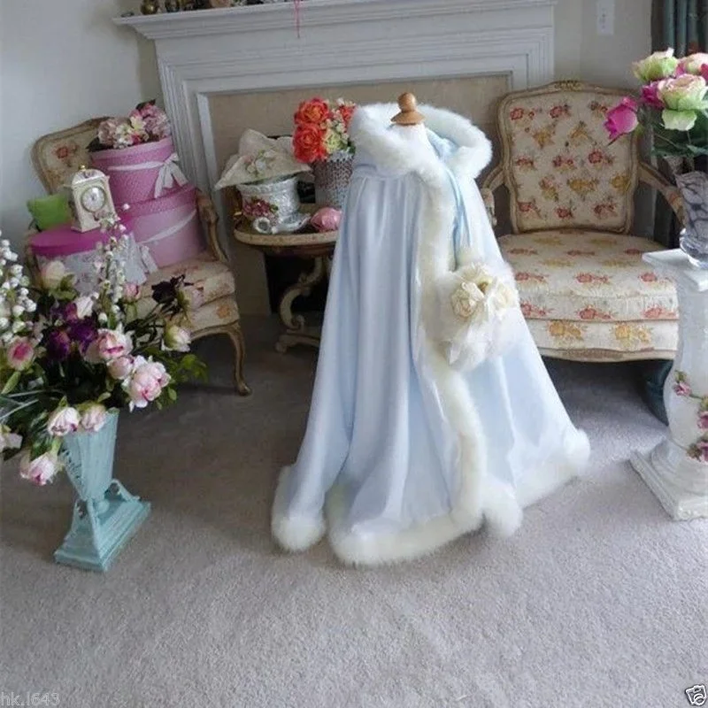 children Gorgeous Winter Bridal Wedding Jacket Long White Cloak Wraps For Custom Hooded  capes fur wrap  red cape