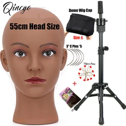 New Big Size African Bald Mannequin Head Hairdresser Training Head Model With Stand Tripod Female Wigs Glasses Display Stand Hol