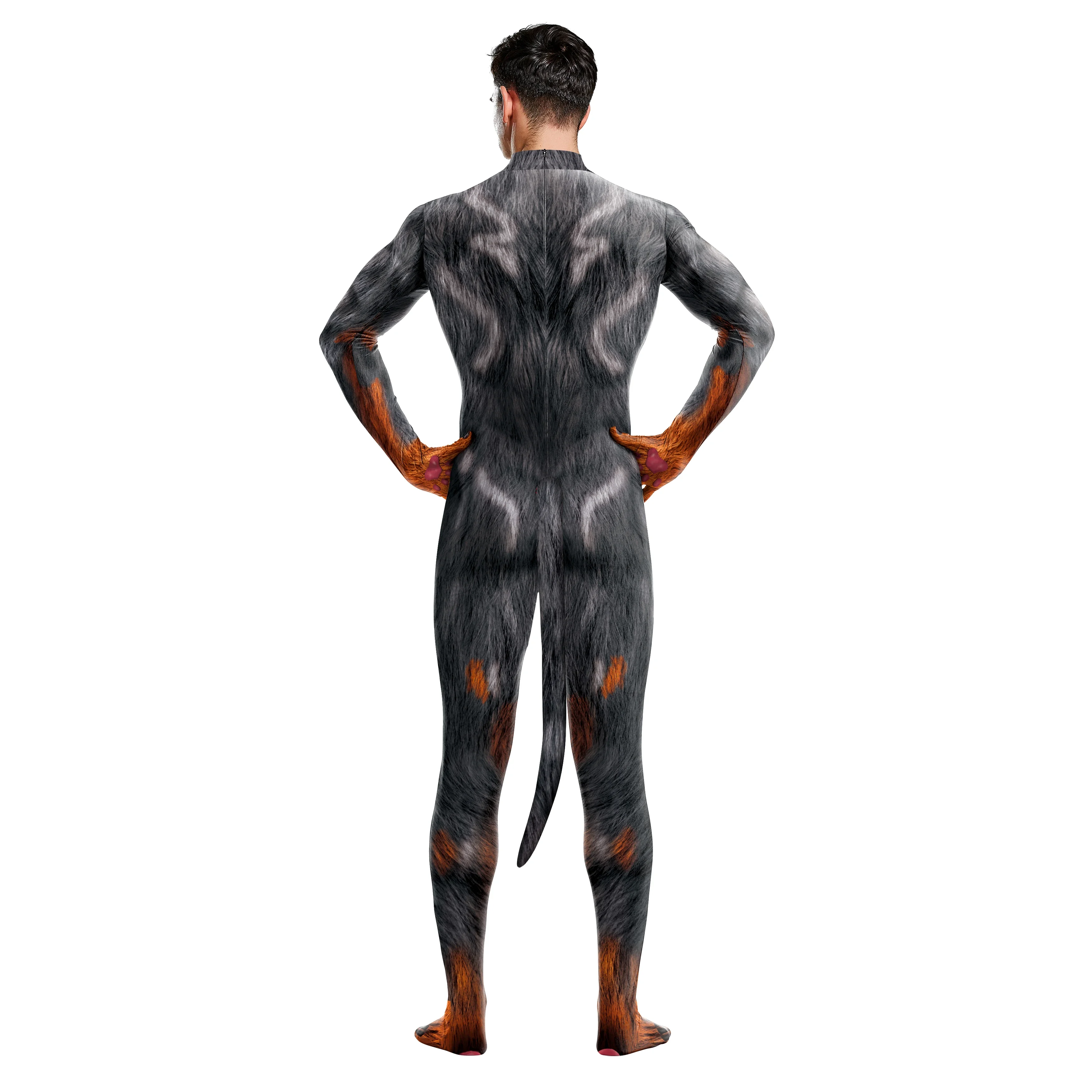 Bruine Beer Jumpsuit Dierenkostuums Halloween Paar Jumpsuit Cosplay Weerwolf met Staart Mannen Jongen Carnaval Party Zentai Body
