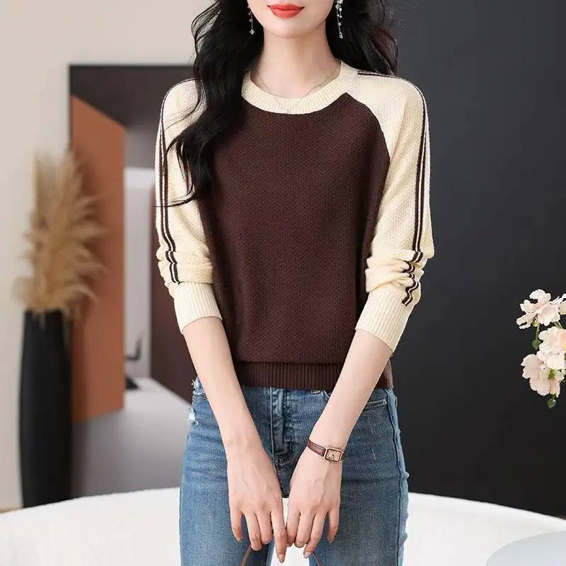 

Women's Clothing Loose Fashion Sweaters Autumn/Winter New Patchwork Knit Long Sleeve Pullover Lady Casual O-neck All-match Tops