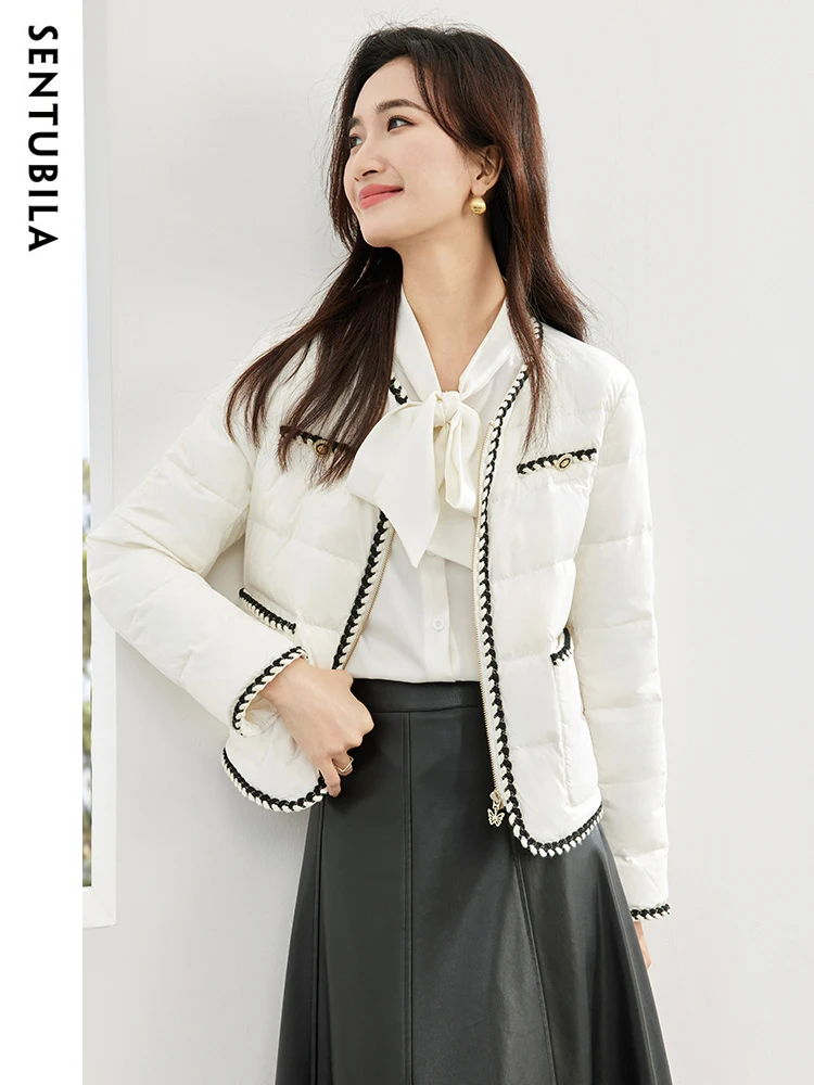

SENTUBILA женские белые пуховики элегантные короткие пальто 2025 зимняя модная верхняя одежда офисные женские укороченные куртки на молнии W34Y49693