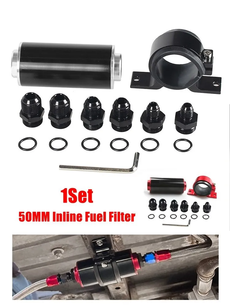 50MM 100 mikronów wbudowany filtr paliwa z łącznikami AN6 AN8 AN10 Adapter wspornik pompy olejowej aluminiowy uniwersalny do czyszczenia — zdjęcie 2