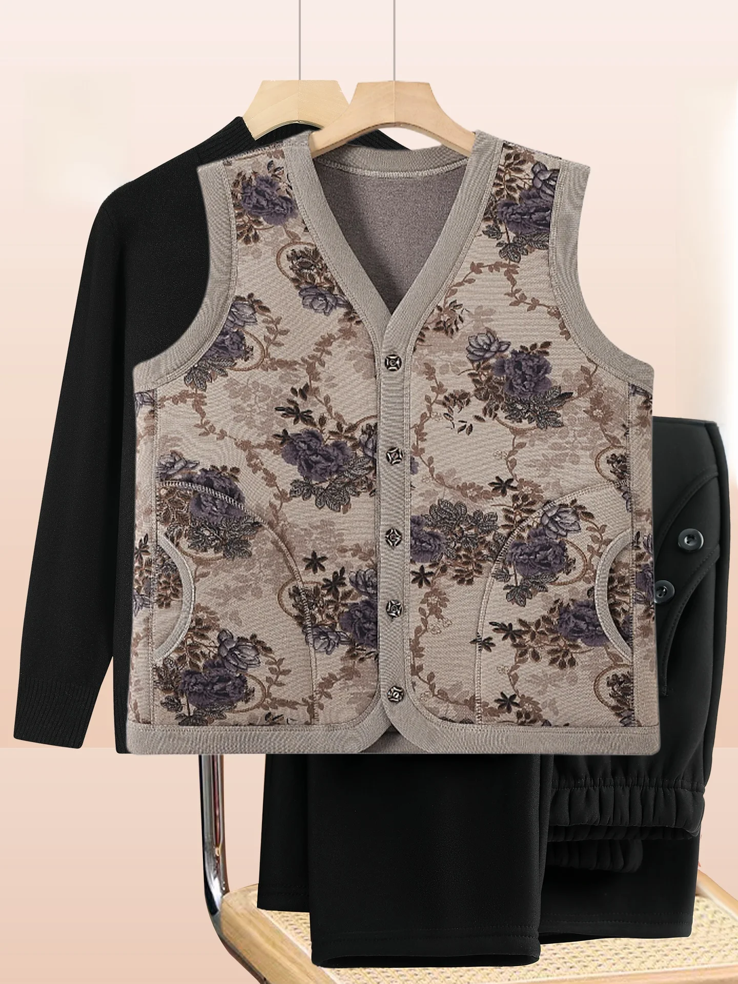 

Теплый жилет Thiened Fce для женщин, с V-образным вырезом, длинными рукавами, принтом, повседневный, модный, больших размеров, кардиган, зимняя одежда