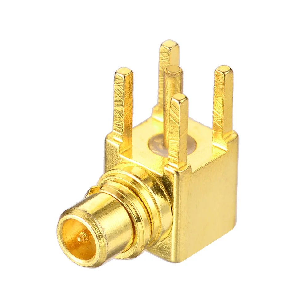 Conector Coaxial RF chapado en oro Superbat 50 ohm MMCX macho, ángulo recto, agujero pasante, montaje en PCB