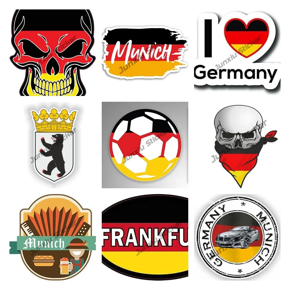 Germany Oval Flag Deutschland Flag Skeleton Football Decal Frankfurt Munich Stamp Seal Berlin Crest Coat of Arms Sticker Decor