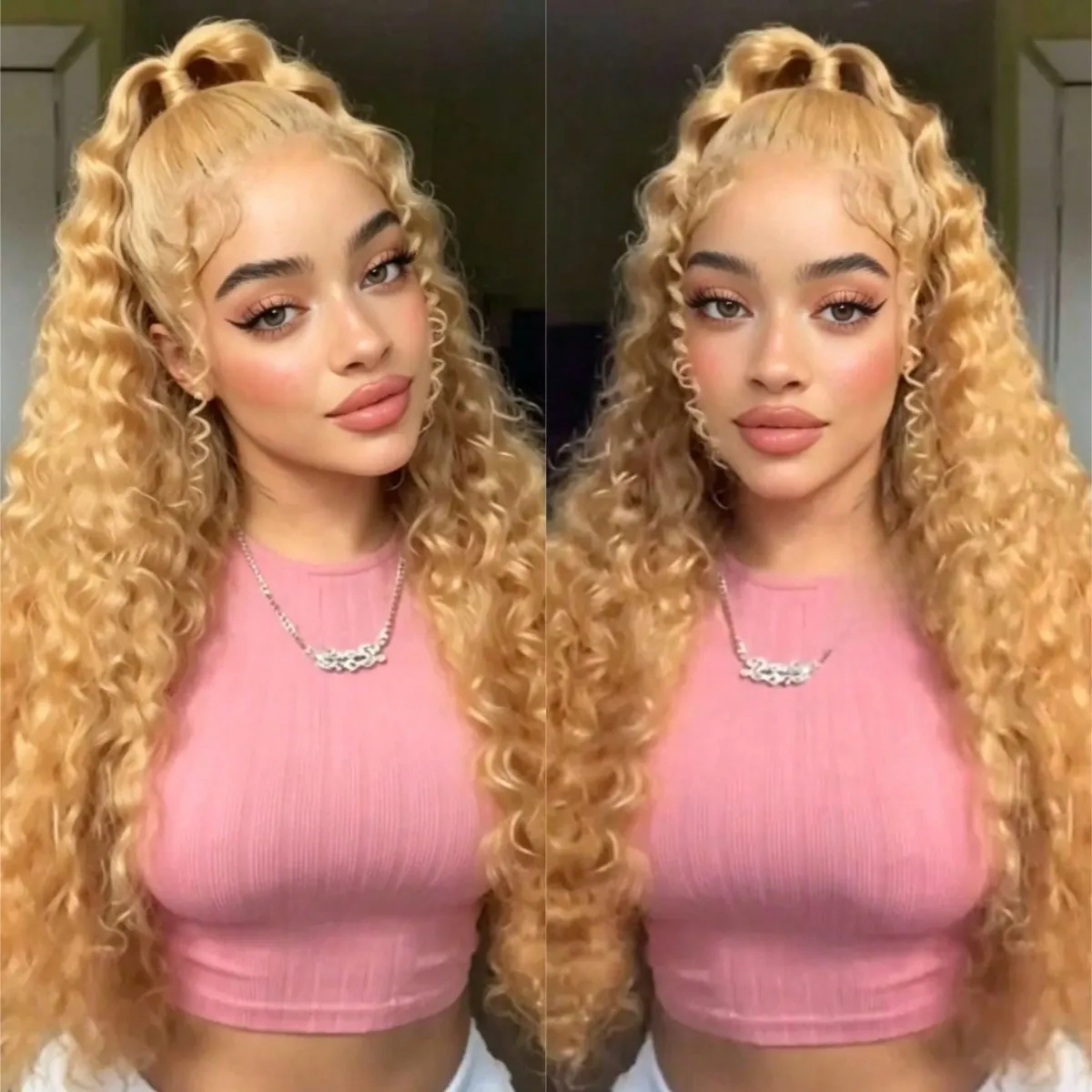 

Парик из натуральных волос Honey Blonde Deep Wave с плотностью 180%, с кружевной передней частью 13x4 HD, кудрявый, бразильский, Remy