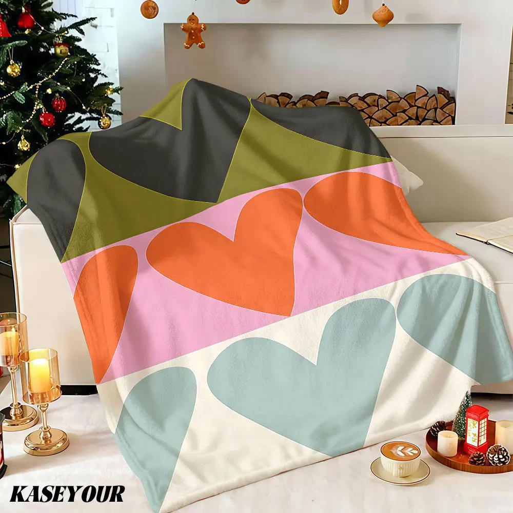 Retro Color Heart Layers Winter Summer Flannel Blanket Throw Fleece Soft Fuzzy Plush Cozy Fleece Blankets for Sofa Ideal Gifts