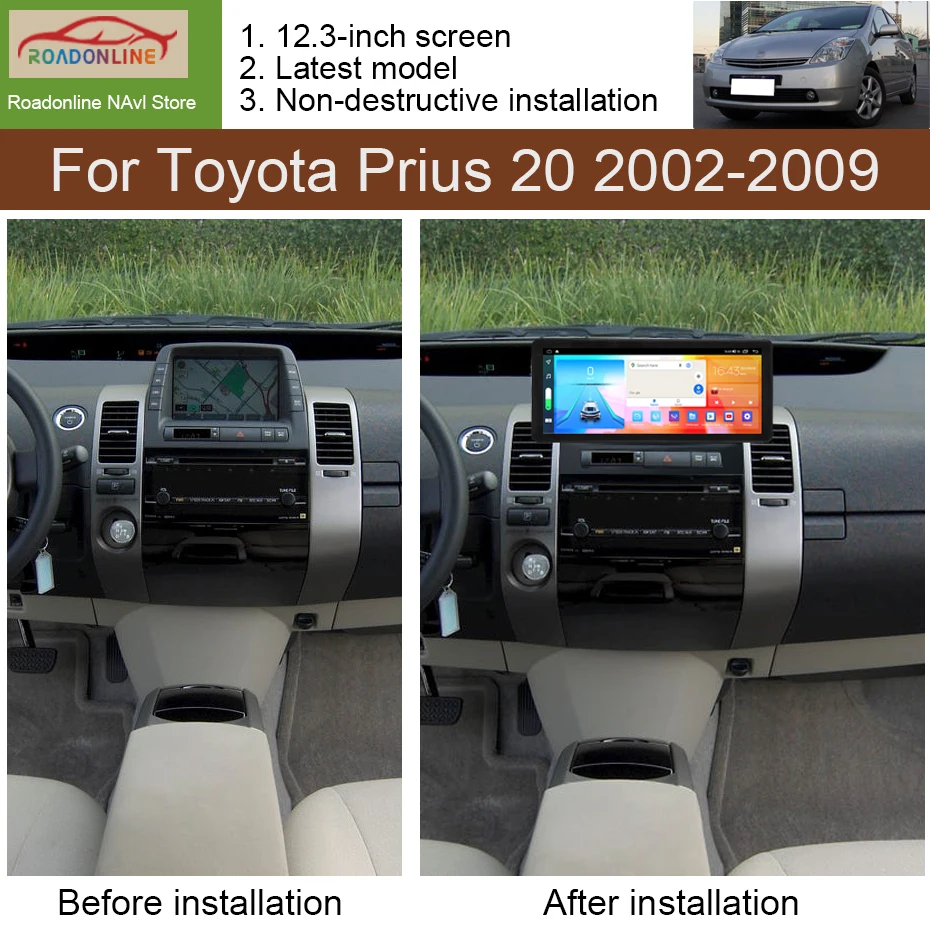 12.3 INCH 8+256GB Android 15 Car Multimedia Radio Player For Toyota Prius 20 2002-2009 8Core GPS Stereo Carplay Auto Navigation
