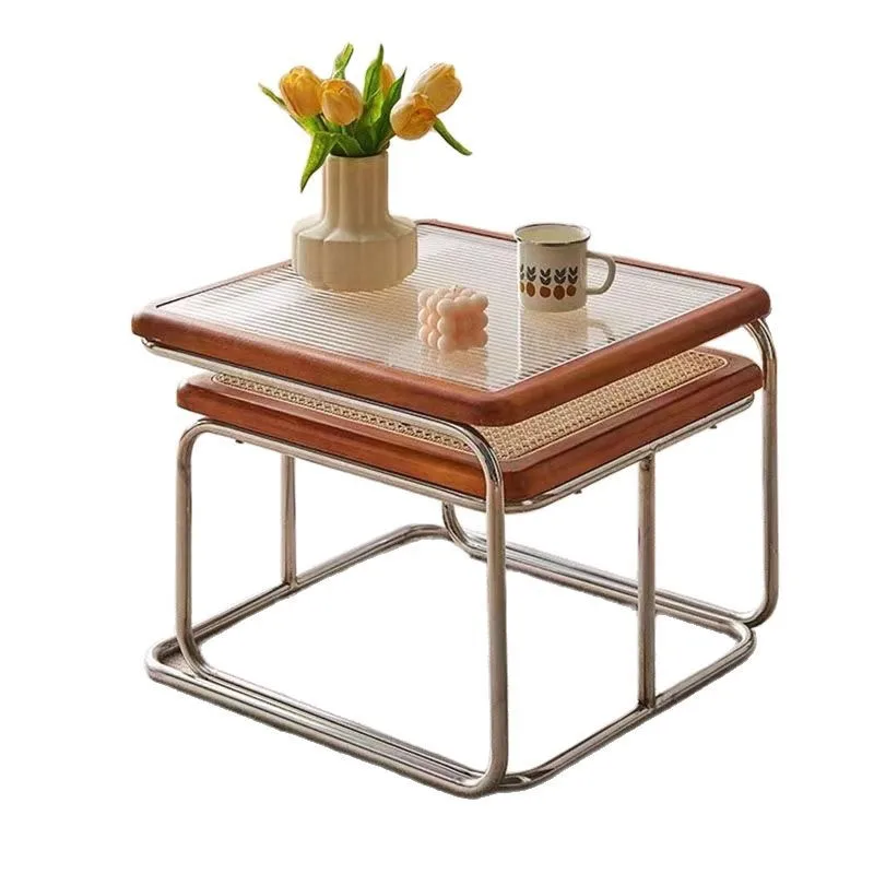 

coffee table living room household small apartment side few combination light luxury retro Internet celebrity rattan weaving
