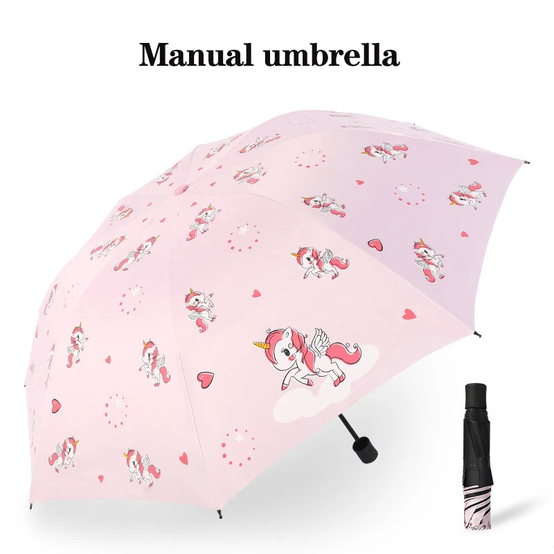 Automatic Umbrella Pink and Purple Unicorns Lovely Umbrella  Shade Umbrellas UV Blocking Rain and Wind Automatic Umbrella