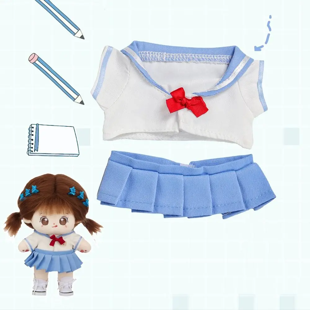 1 Juego de traje de repuesto, ropa de muñeca de algodón de 20CM, falda dulce cambiante, uniforme escolar en miniatura azul, ropa DIY de dibujos animados