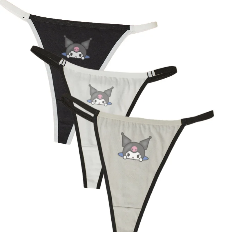 

Sexy Female Bow Low Waist Ice Silk Underpants Cartoon Pattern Kuromi Seamless Underwear Elasticity Breathable S40KG-XL80KG