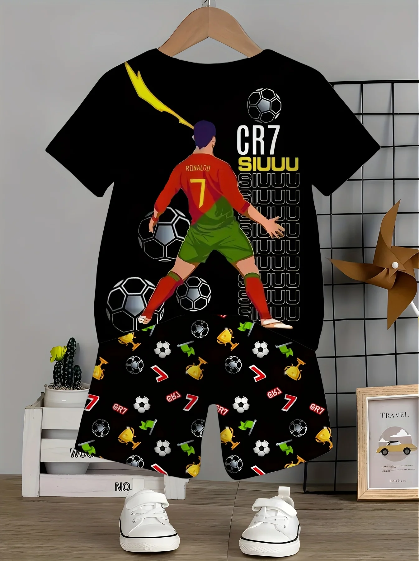 2025 Summer Fashionable Casual Printed Short Sleeved Shorts Set, Essential for Outdoor Wear