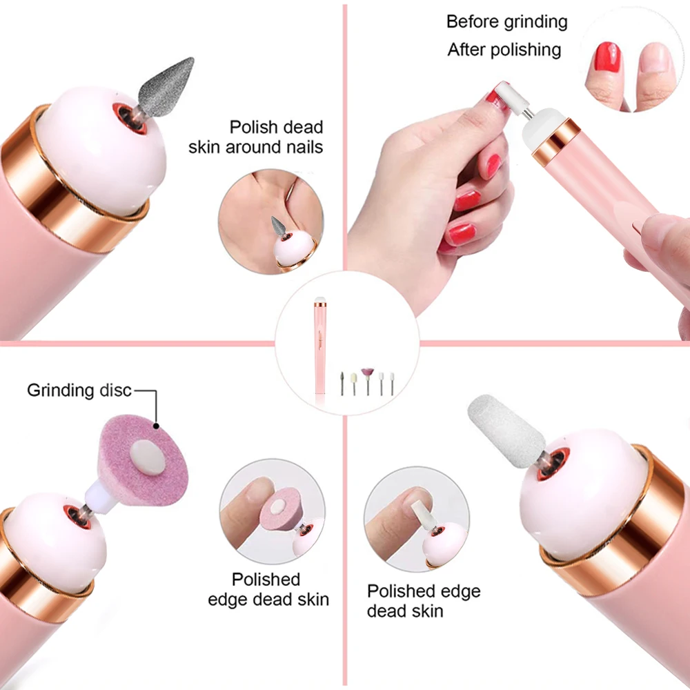 YIKOOLIN Juego de taladro eléctrico portátil para uñas con 4 velocidades Manicura profesional y pedicura Esfoliación Pulido para salón de uñas