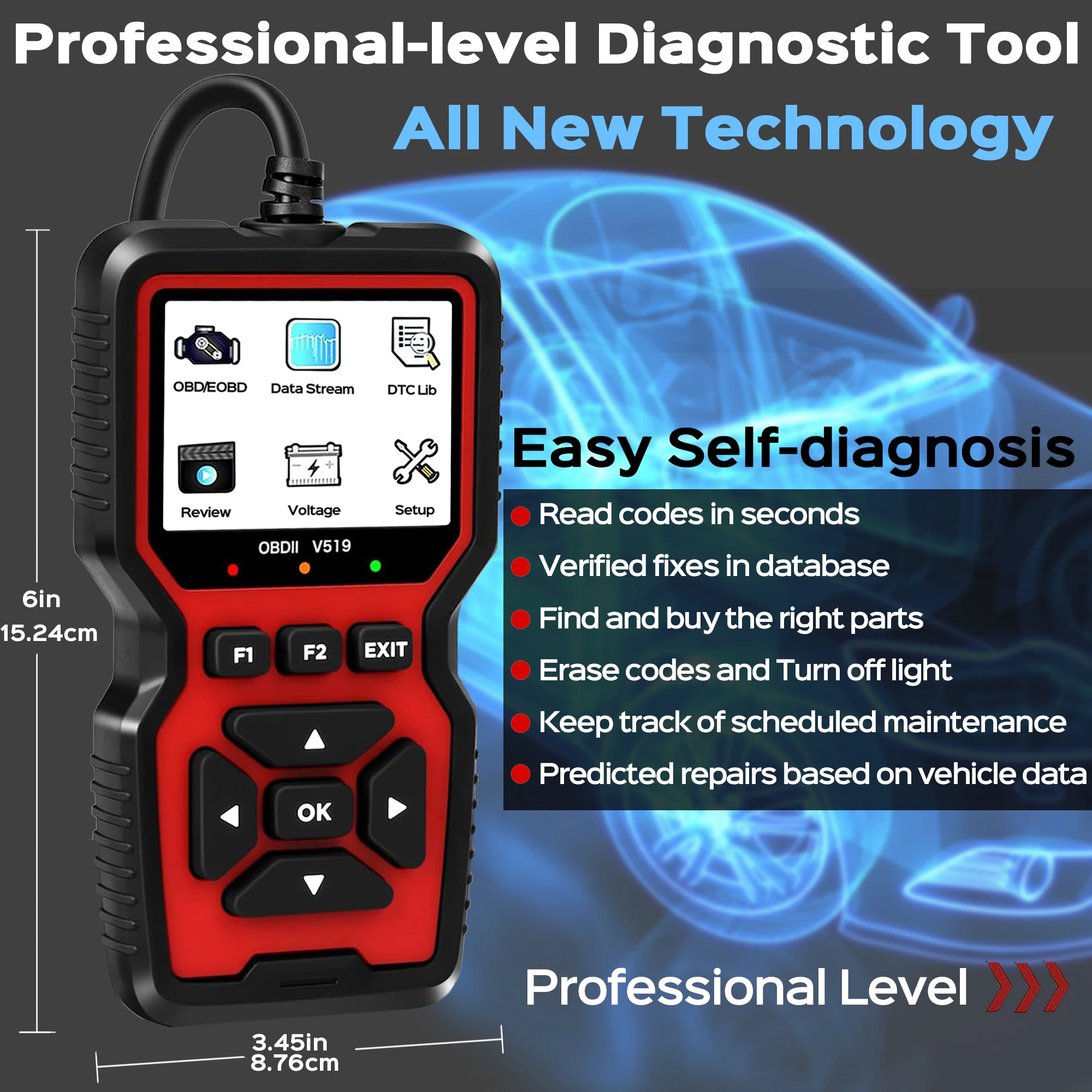 OBD2 Scanner Live Data Professional Mechanic OBDII Diagnostic Code Reader Tool For Check Engine Light