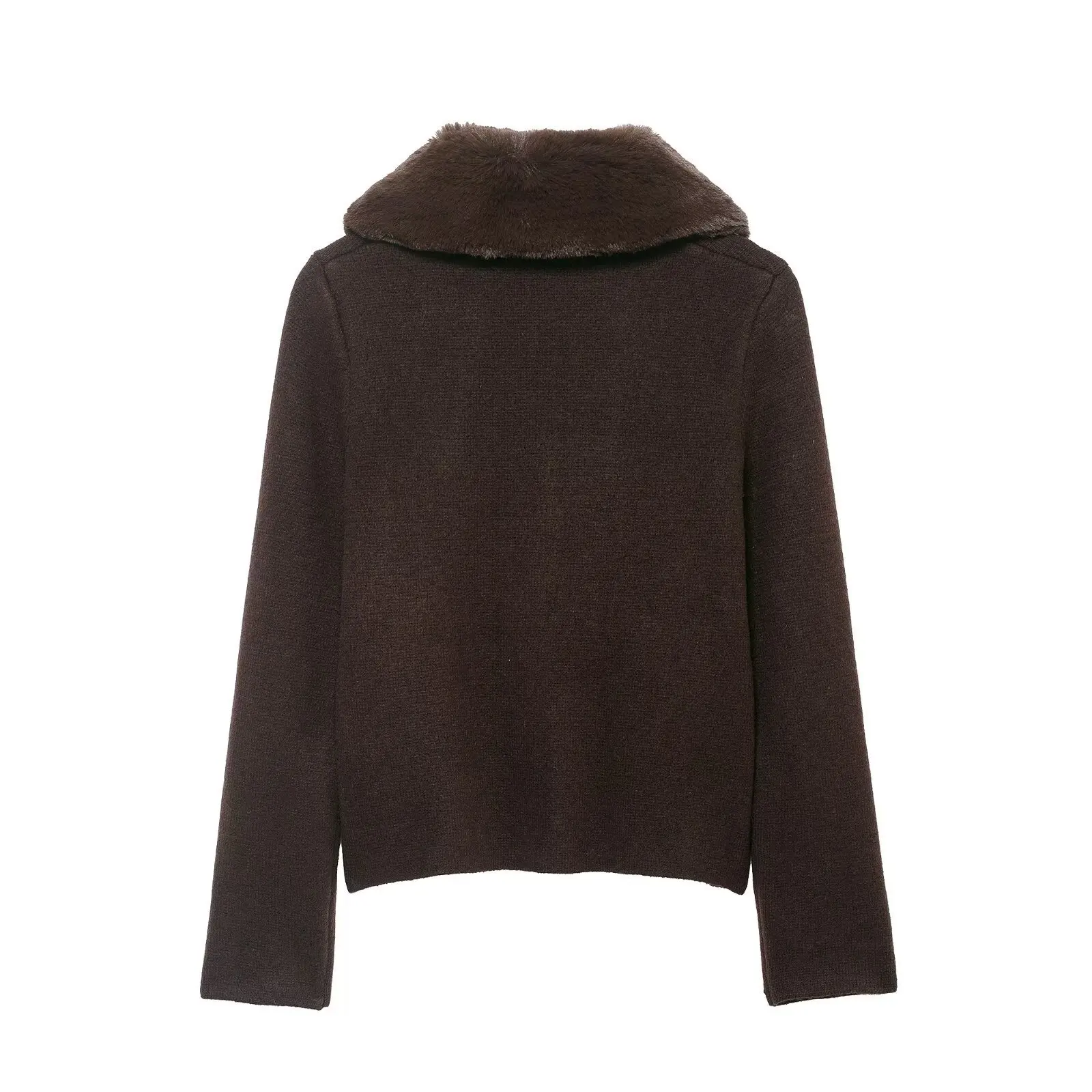 

2026 New Fashion Temperament Women Artificial Fur Collar Button Up Top Dark Coffee Color Multiple Sizes Optional