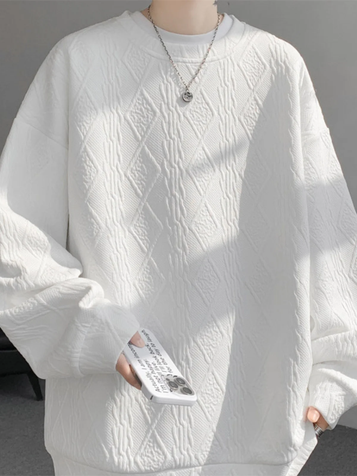 

Белая мужская толстовка оверсайз с капюшоном, весенне-осенняя, свободного кроя, базовый слой, модная повседневная модель без пуговиц, круглый вырез горловины