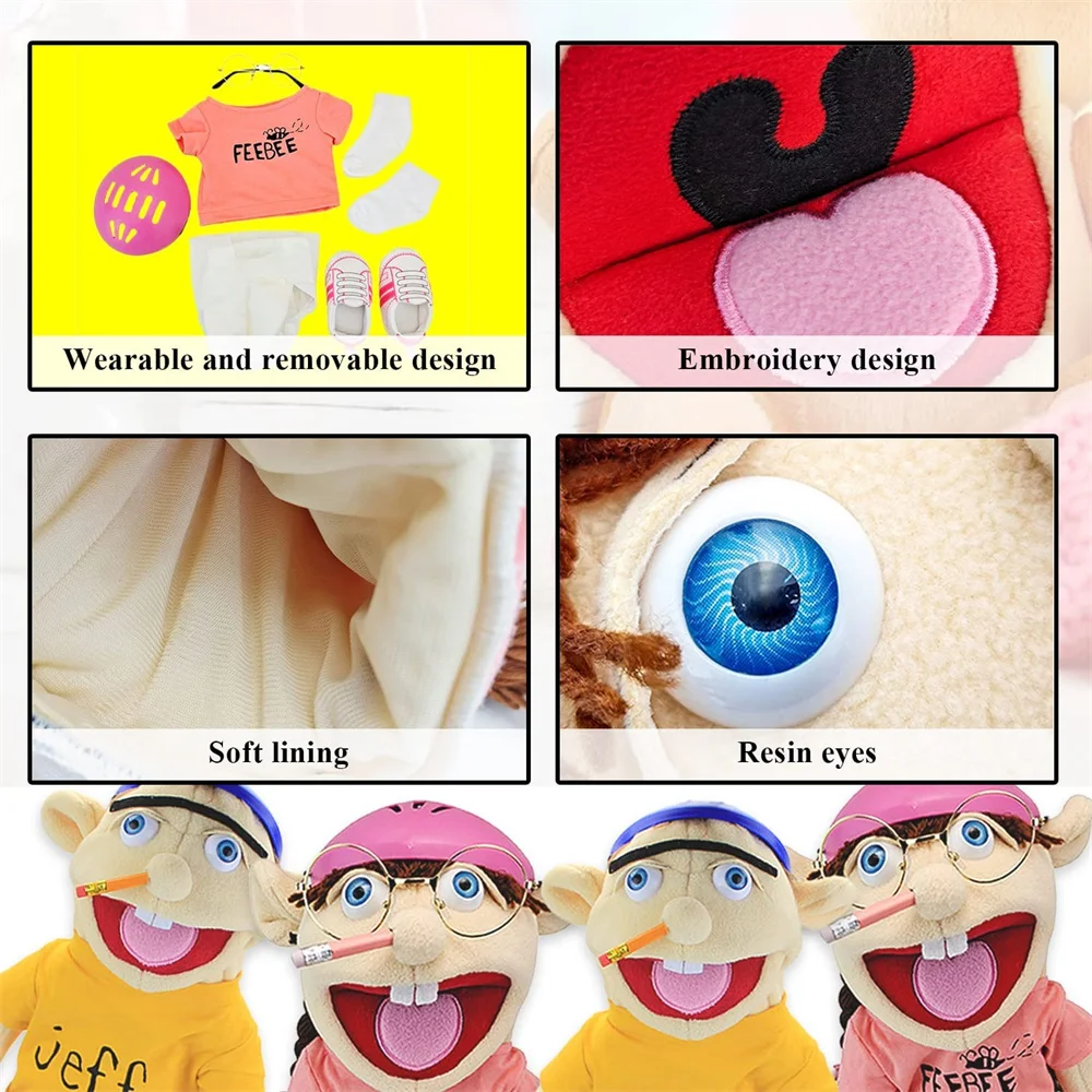 Bad Boy Jeffy Hand Puppet Soft Plush Doll Cosplay Educational Role-Play Story Telling Toy Props Birthday Gift for Boys and Girls