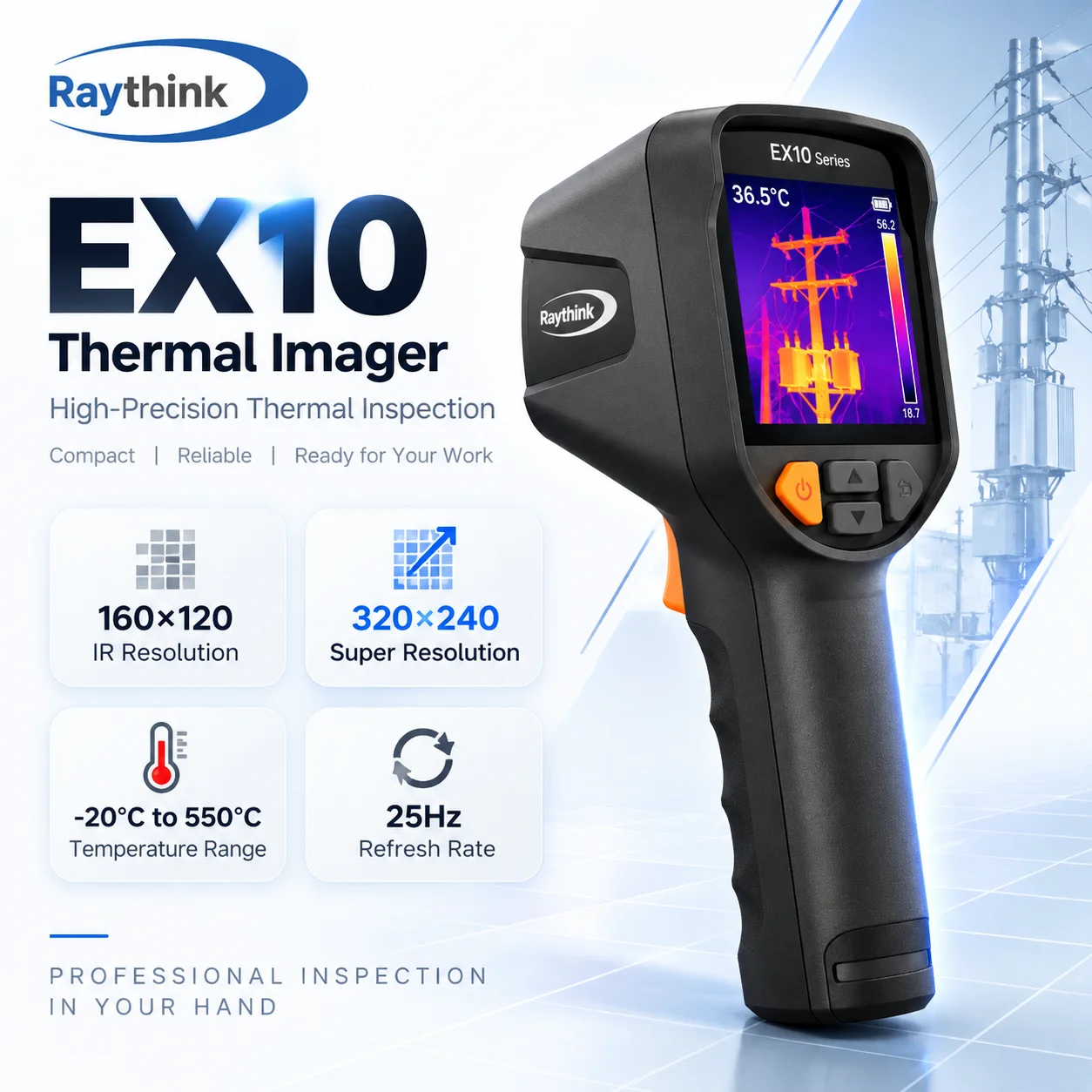 Raythink EX10 Thermal Imaging Camera 160x120 25Hz 550°C for Electrical Inspection HVAC Repair and Equipment Maintenance