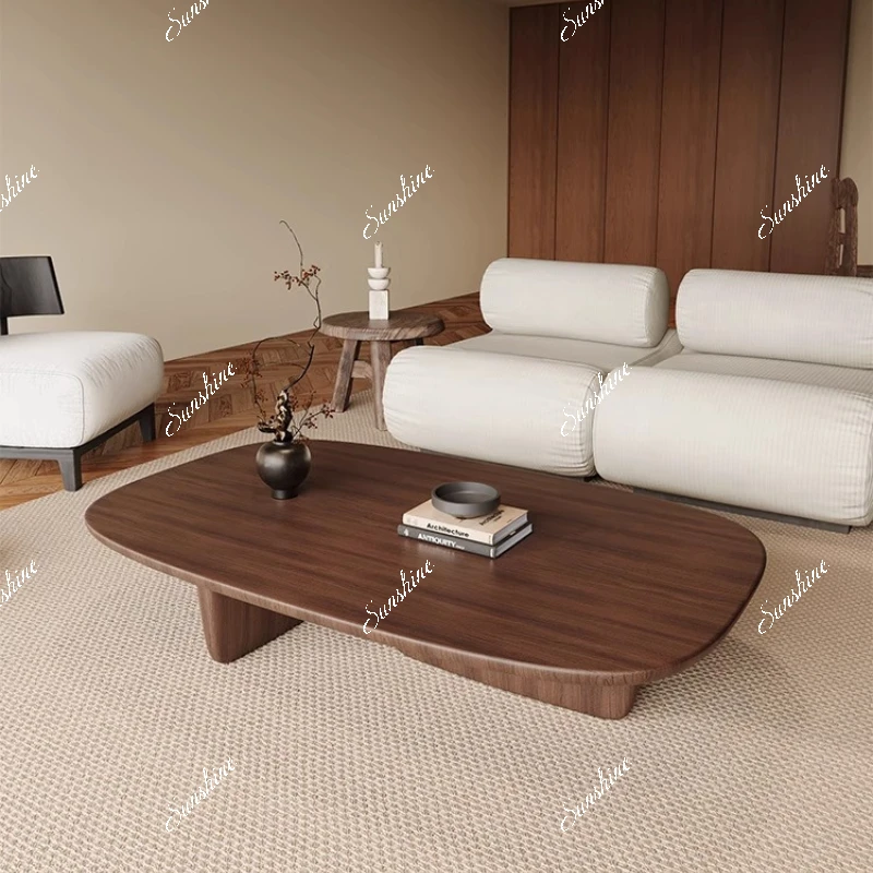 

Medieval wabi-sabi wind solid wood oval coffee table living room household small apartment homestay light luxury