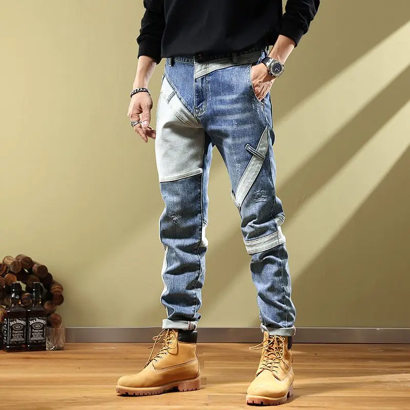 Pantalones vaqueros para hombre, Harem cónico, pantalones vaqueros para hombre, pantalones elegantes, corte de bota ajustado, corte de lujo, informal, suelto, elástico, Harajuku, Xs