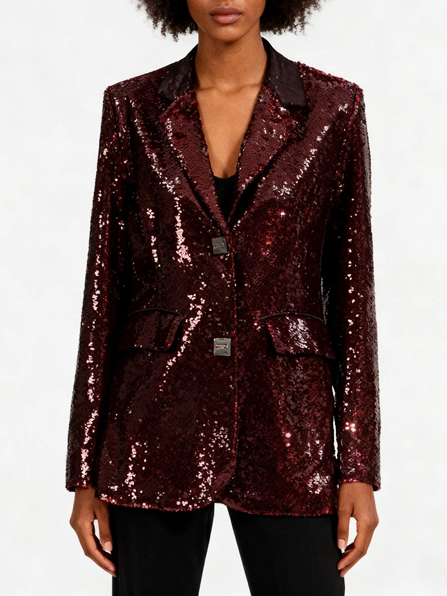 VGH الصلبة تصميم تحسس الترتر الحلل للنساء التلبيب كم طويل تقسم زر الخريف مزاجه السترات الإناث موضة جديدة