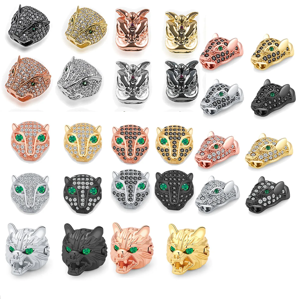 Leopard Lion Head Zirconia Panther Animal Copper Charms Loose Spacer Metal Beads For Jewelry Making Bracelets DIY CZ Accessories