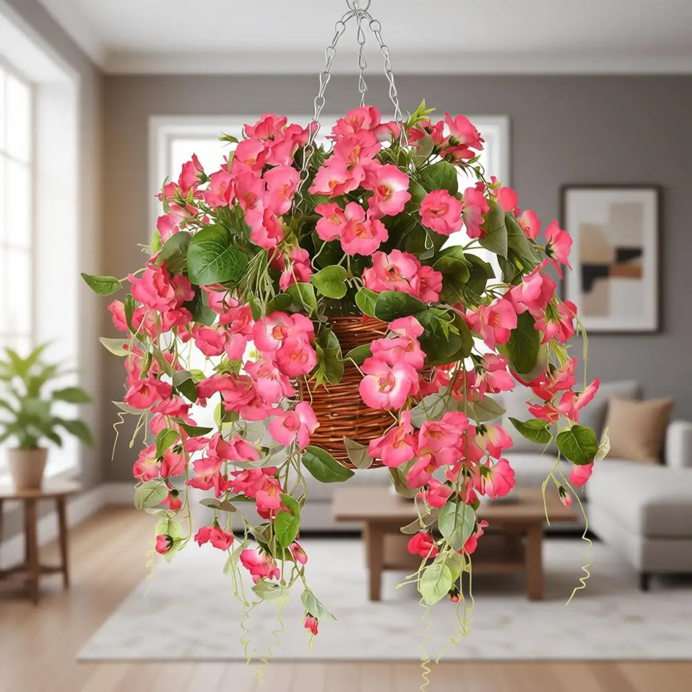 

Устойчивые к УФ-излучению искусственные подвесные растения гибискуса для наружного декора, длинные лианы в кашпо, реалистичные цветы для веранды, патио