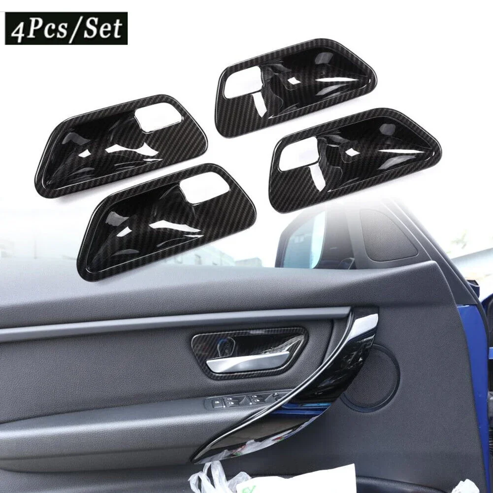 4Pcs Interior Door Handle Bowl Cover For BMW 3 Series F30 F31 13-18 GT F34 14-19 4 Series 4dr F36 Carbon Look Door Grip Cap