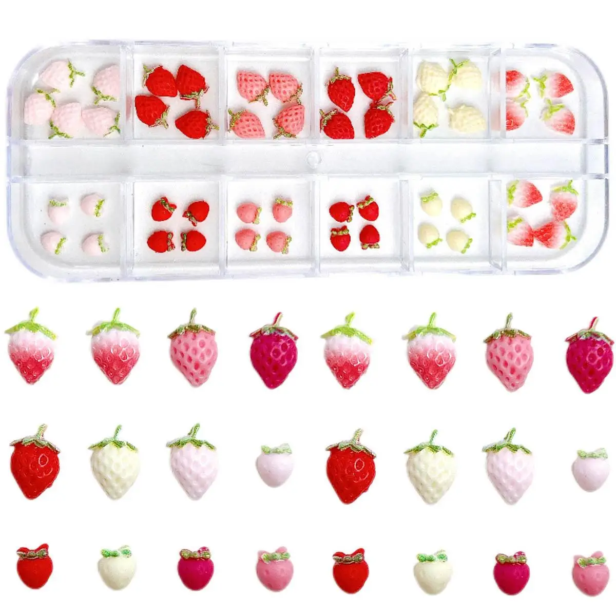 1Box New Creative Colorful Strawberry Resin Nail Charms 3D Adorable Simulated Strawberry Nail Art Decorations DIY Hairpin Nails