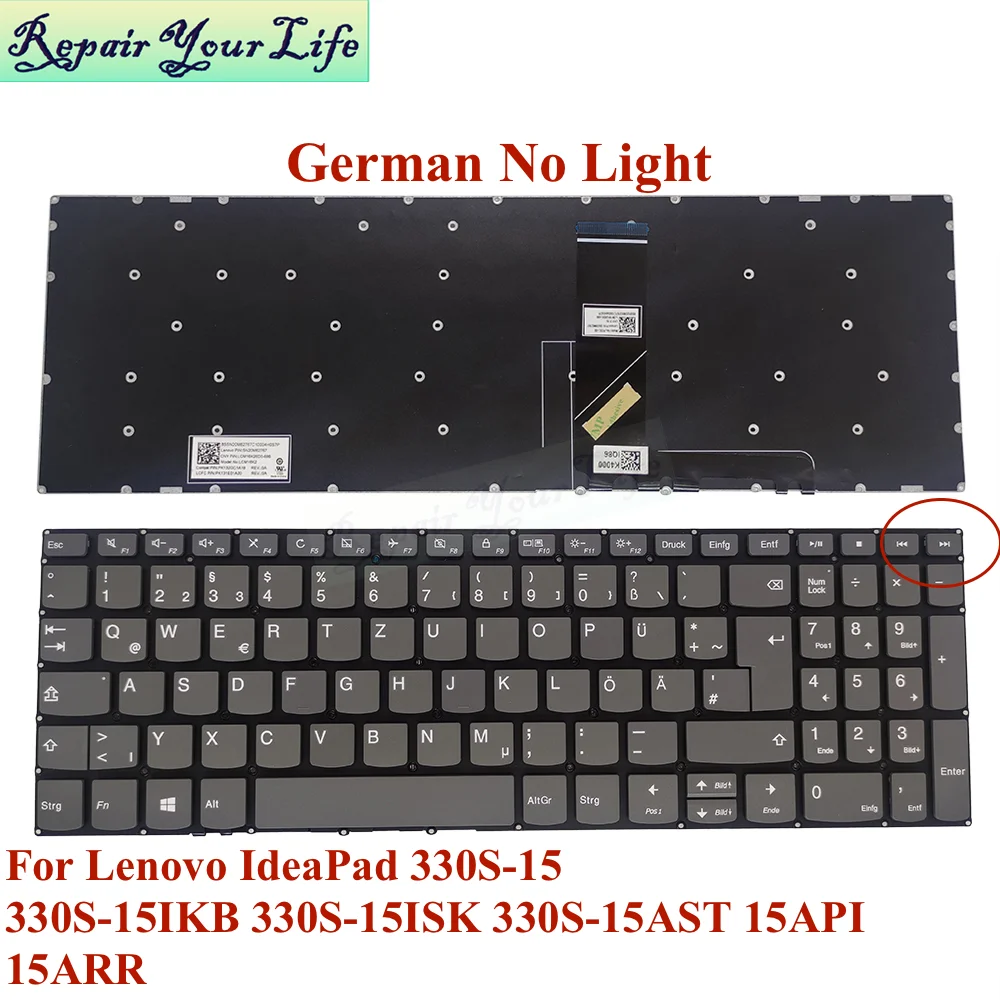 Niemiecka włoska łacińska klawiatura do laptopa Lenovo IdeaPad 330S-15 V330-15 15IKB 15ISK 330S-15AST 15API 15ARR klawiatura SN20M62790