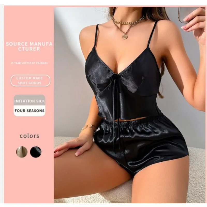 European and American Style Summer Colorant, Sexy Lace-up, Halter Shorts, Women's Home Wear, Comfortable and Soft Pajama Set