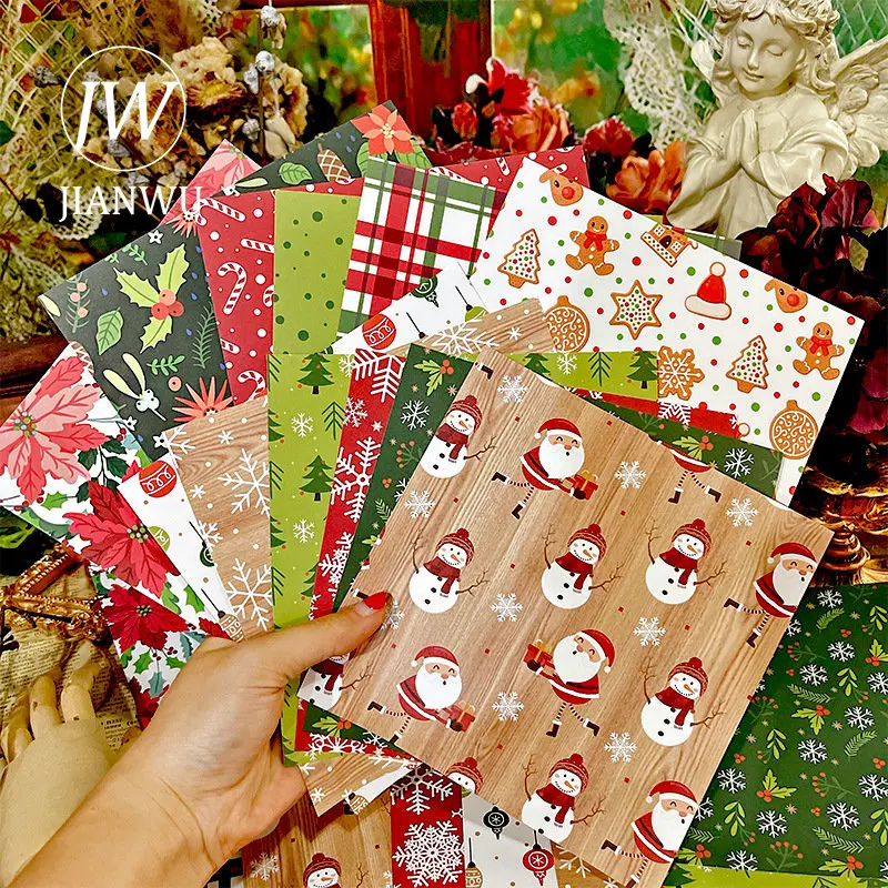 JAINWU 12 Sheets DIY Journal Decoration Material Book Christmas Halloween Vintage Flowers Memo Pad Scrapbooking Notes Paper